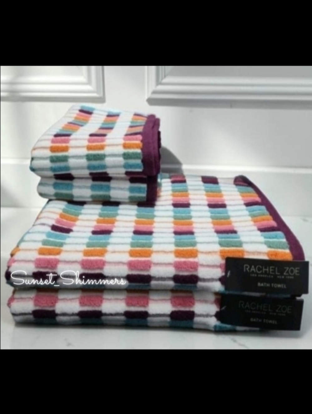 4pc Rachel Zoe Colorful Fall Mosaic 100% Cotton Bath & Hand Towel Set NEW